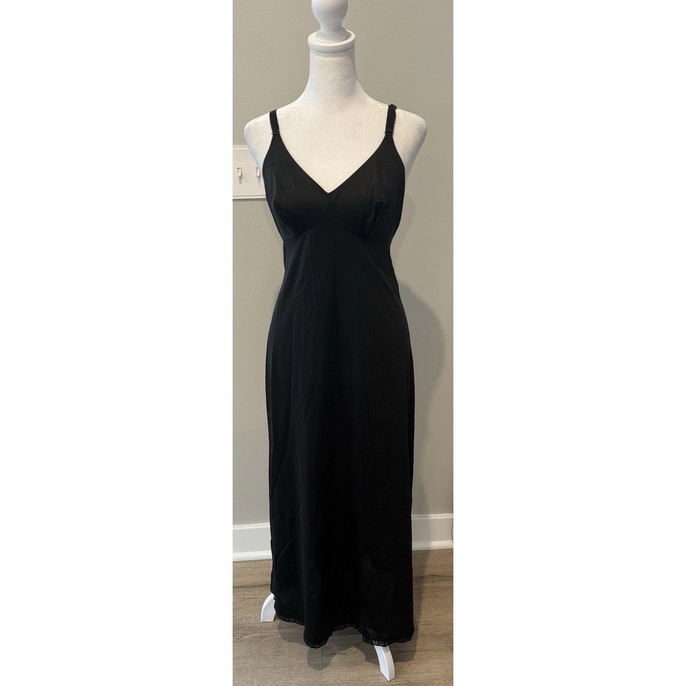Vintage Gossard Artemis Black Retro Maxi Black Slip Dress Nightgown 38 M Goth